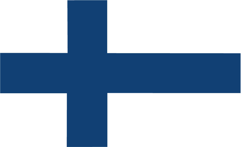 A flag with a blue Nordic cross on a white background, representing Finland.